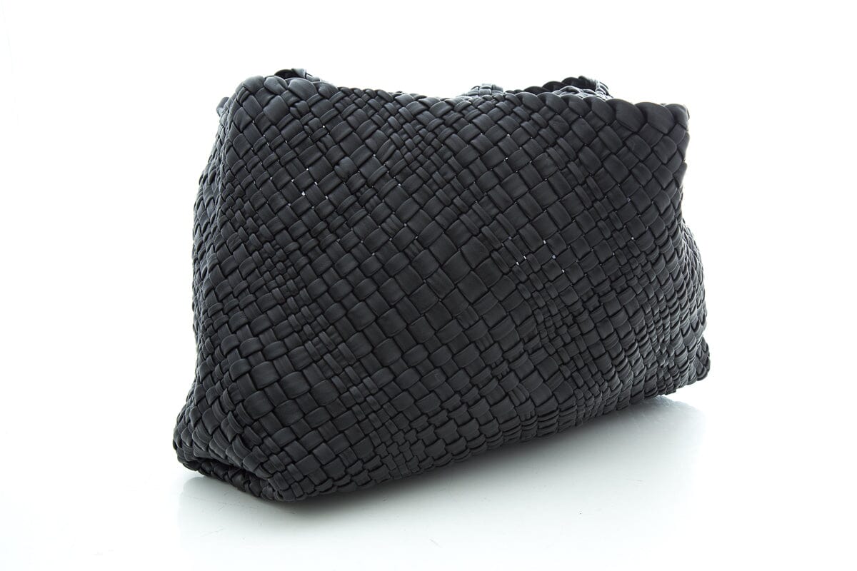 Baemi Black Leather "Falor" Gugliola Woven Tote Handbag