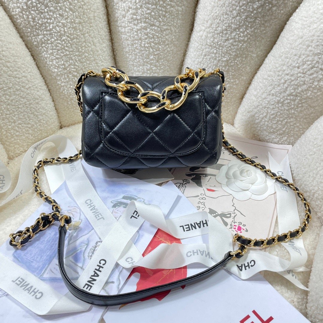 CHLMini GlamIap Bag Gold Hardware Black For Women Handbags, Shoulder Bags 6.7in/17cm AS3365