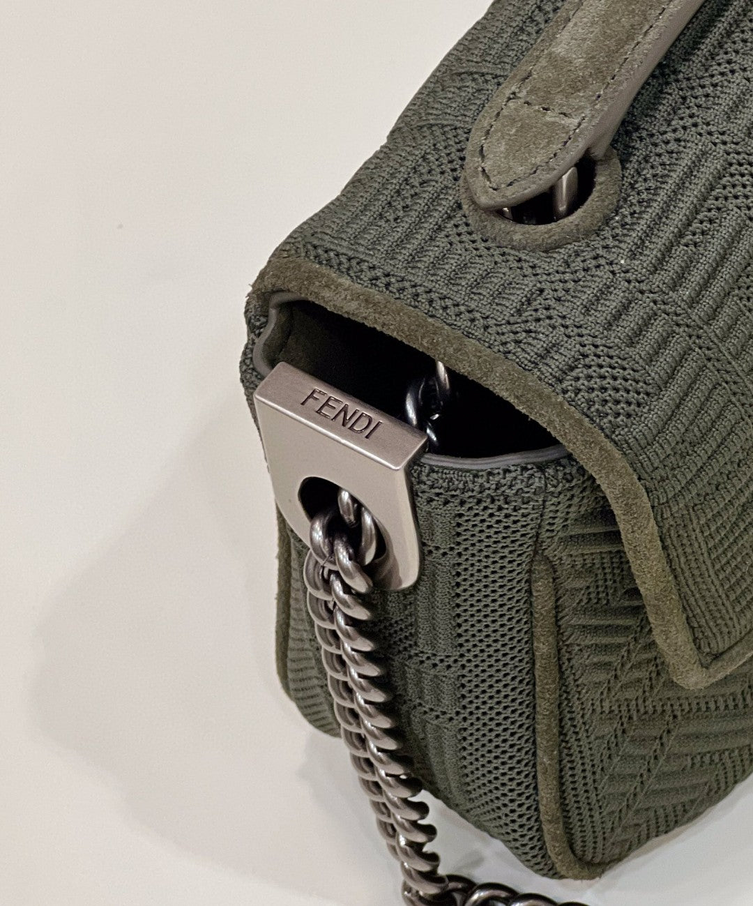 FI Baguette Chain MiGLAMI Green FF Fabric Bag For Woman 14.5cm/6in 8BR793AHW5F1F2L