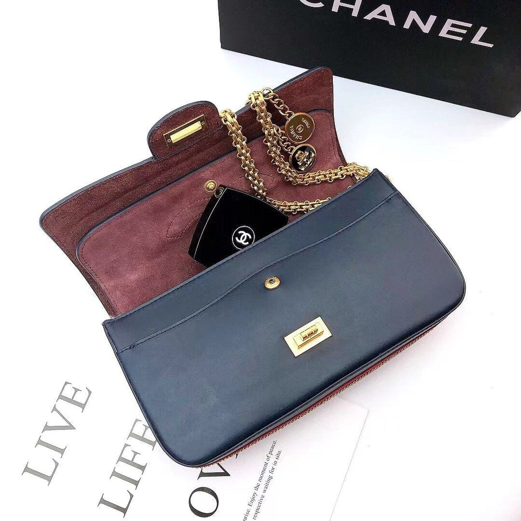 CHLMaroon Medallion Nude Reissue 2.55 Classic 225 Flap Navy Blue Bag For Women 24cm/9.4in