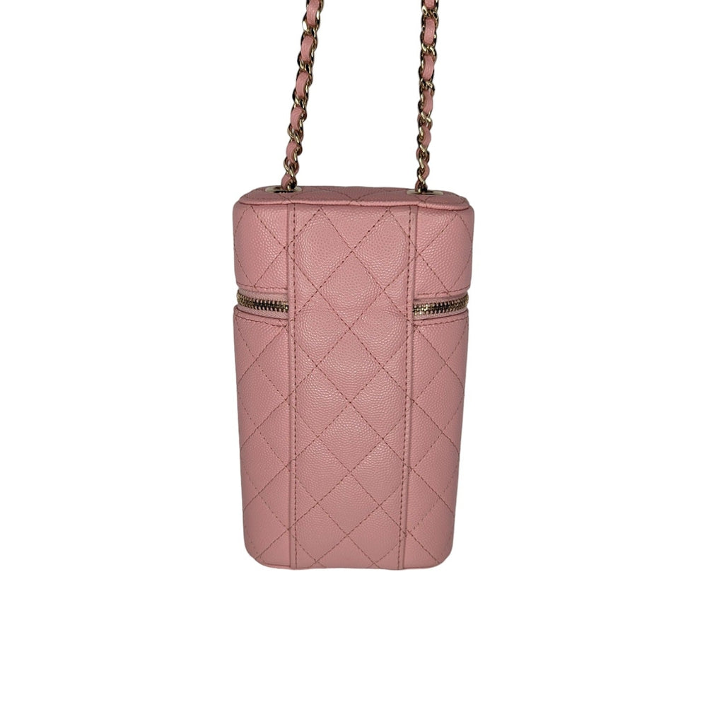 Chanel Rose Quilted Caviar Vanity O-Phone Holder With Chain