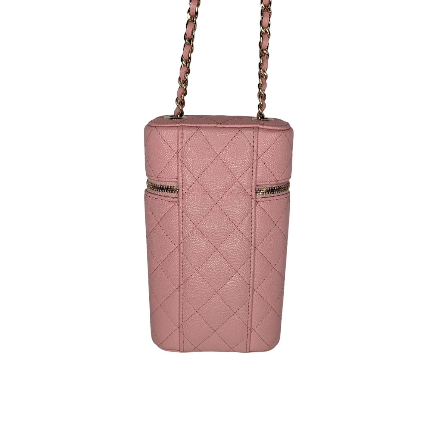 Chanel Rose Quilted Caviar Vanity O-Phone Holder With Chain