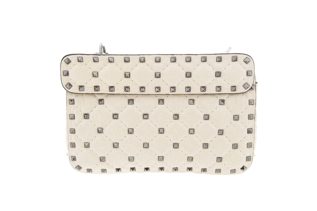 Valentino Ivory Rockstud Flap Quilted Leather Handbag