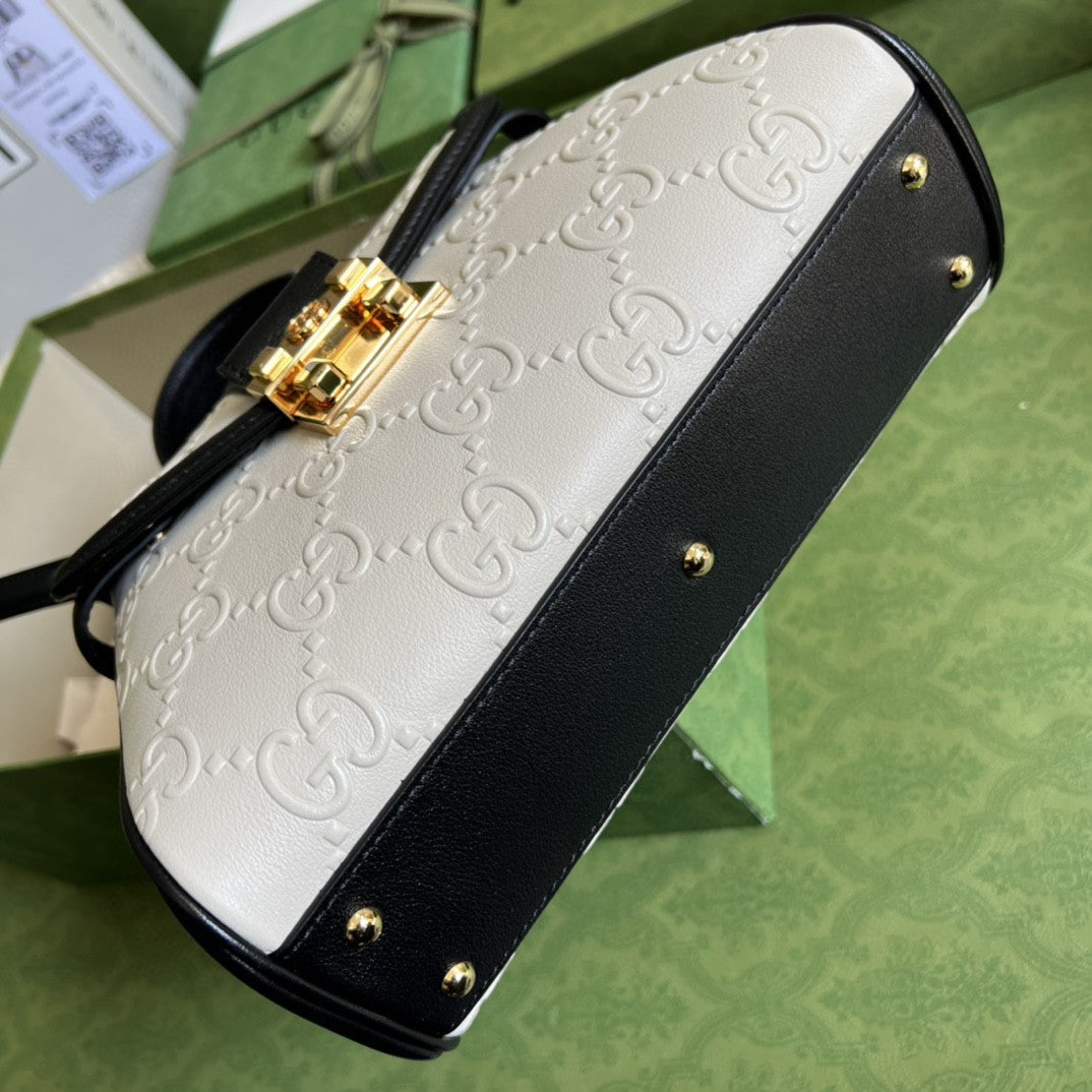 Glami Small Top Handle Bag White Debossed Glami White For Women 11in/29cm  675791 UD9AX 9099