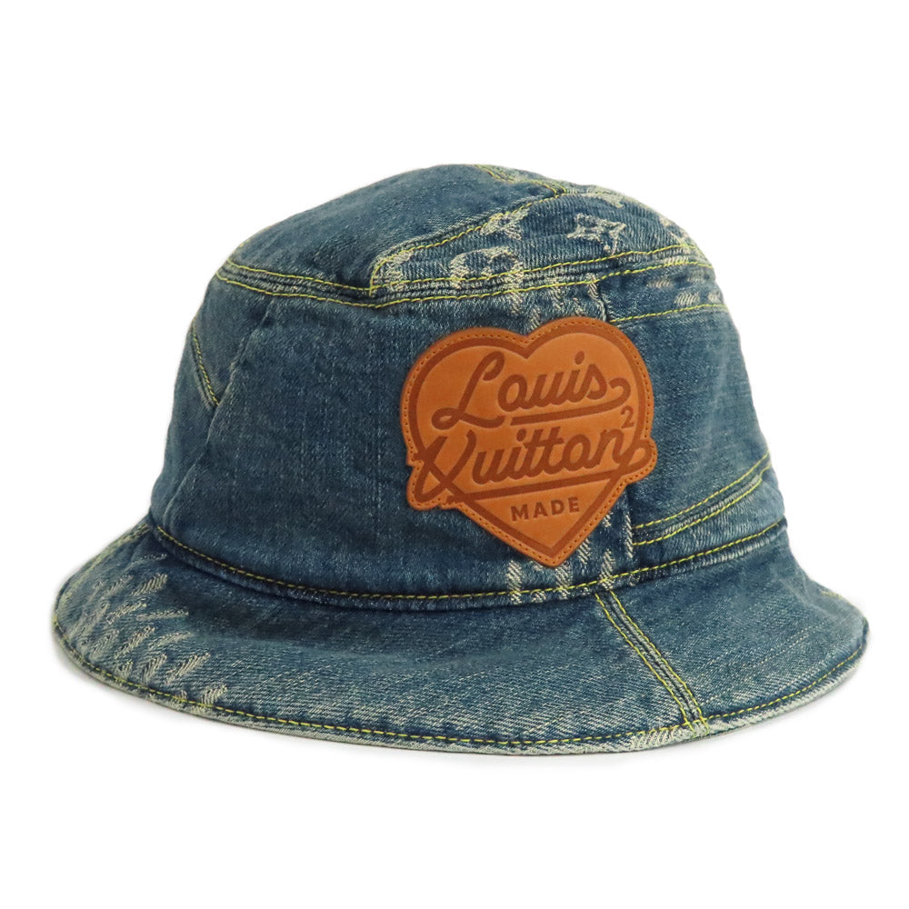 Louis Vuitton NIGO Bonnet Denim MP3242 LV Made Square Bucket Hat Monogram Damier Giant Wave M Size Cotton Blue Small