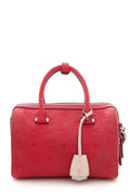 MCM Red Monogram Leather Boston Handbag