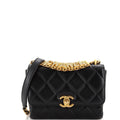 CHANEL Crystal Logo Letters Chain Handle Flap Bag Quilted Lambskin Mini