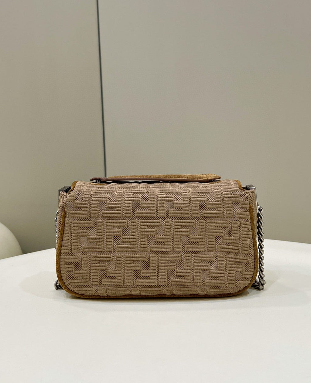 FI Baguette Chain MiGLAMI Beige FF Fabric Bag For Woman 14.5cm/6in 8BR793AHW5F1F2J