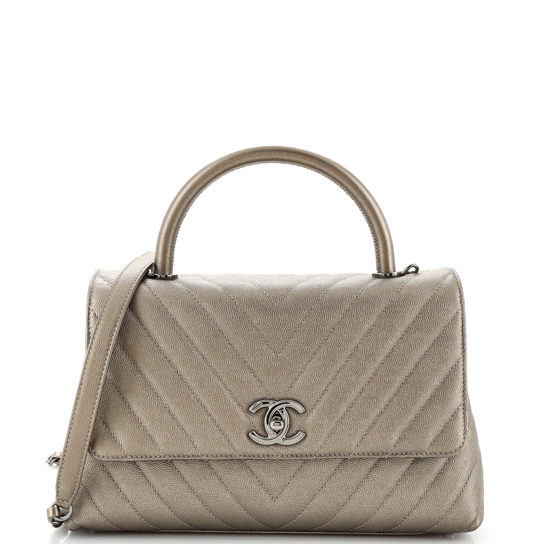 CHANEL Coco Top Handle Bag Chevron Caviar Small