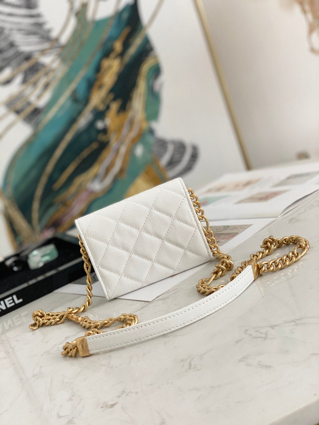 CHLMini GlamIap Bag Gold Toned Hardware White For Women 4.7in/12cm