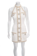 Balmain White Tweed Mini Dress SZ 36