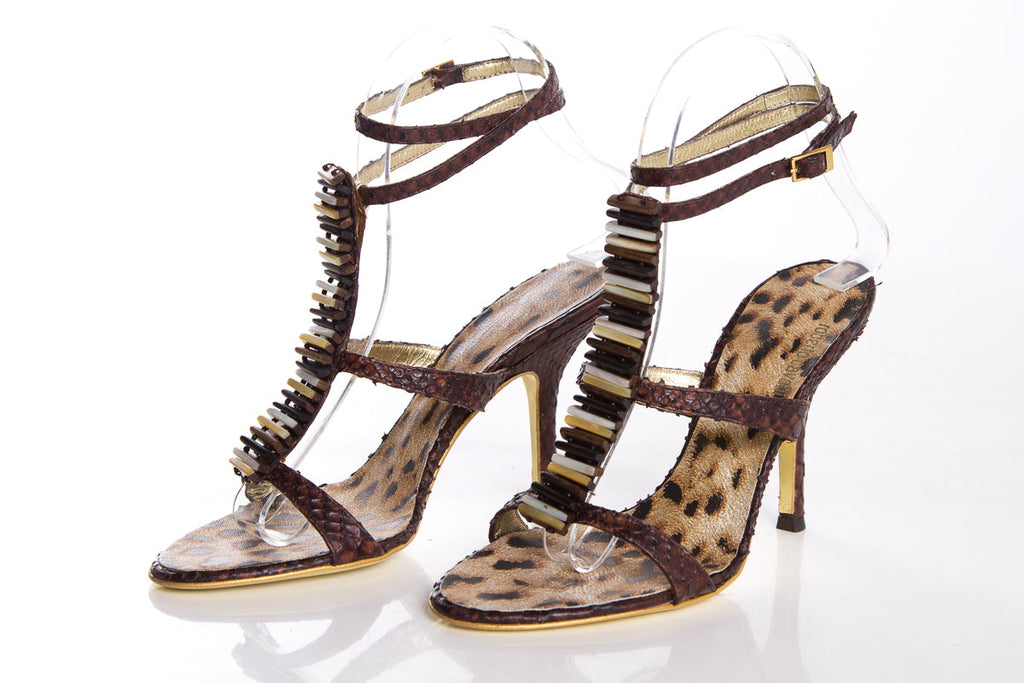 Roberto Cavalli Brown Python Sandals SZ 36