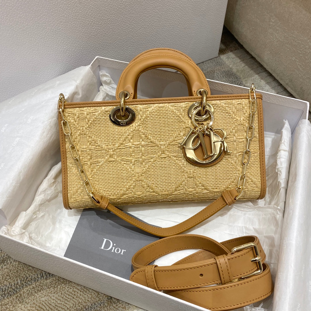 GLAMI Lady D-Joy Bag Natural Cannage Raffia, Brown Handbags, 26cm CD M0540OMBD_M925
