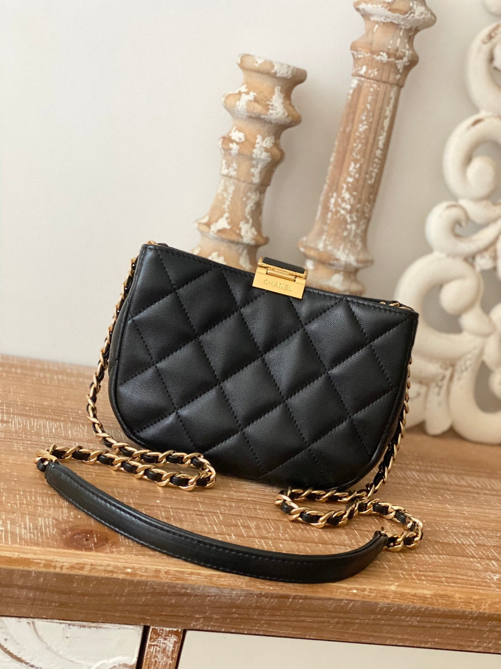 CHLSmall Hobo Bag Gold Hardware Black For Women, Women’s Handbags, Shoulder Bags 7.5in/19cm