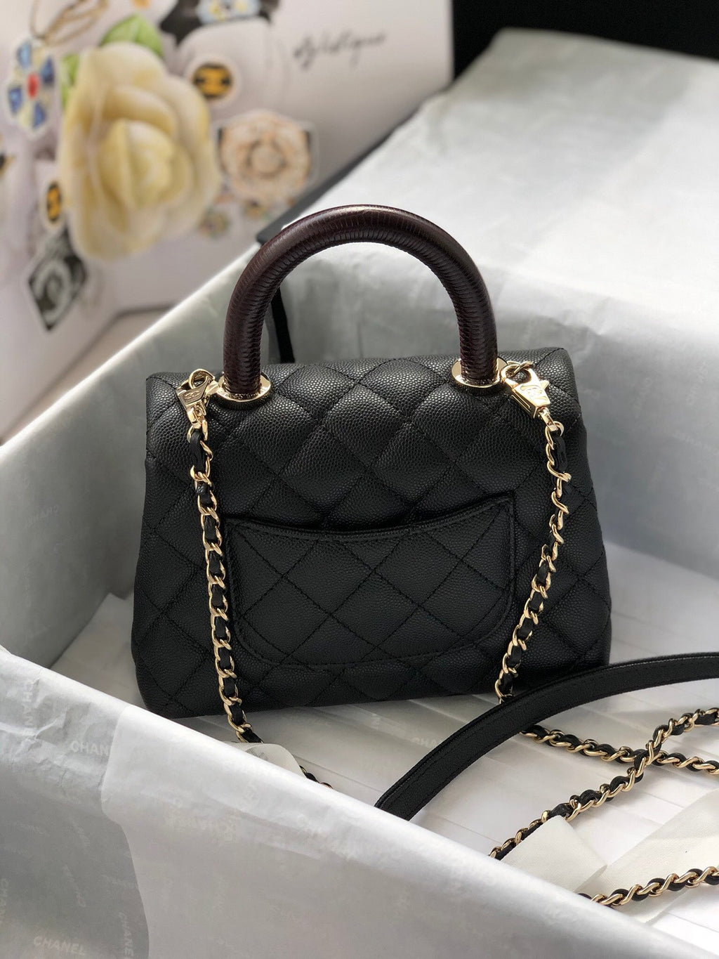 CHL Classic Mini Flapbag Top Handle Black For Women 7.5in/19cm
