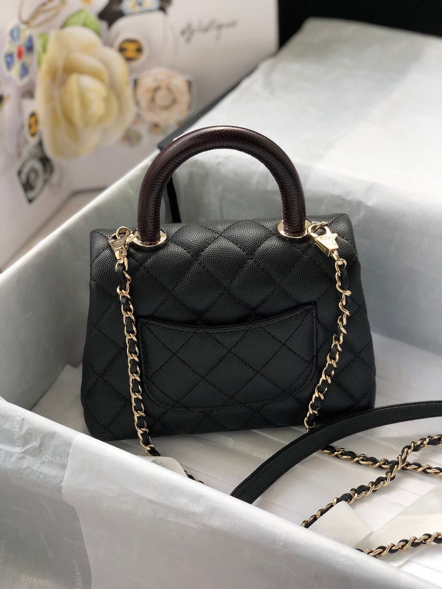 CHL Classic Mini Flapbag Top Handle Black For Women 7.5in/19cm