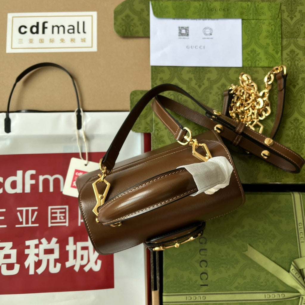 Glami OphiGLAMIa Glami Horsebit 1955 Mini Bag Brown For Women, Women’s Bags 8.6in/22cm Glami 703848 AAA7G 2361