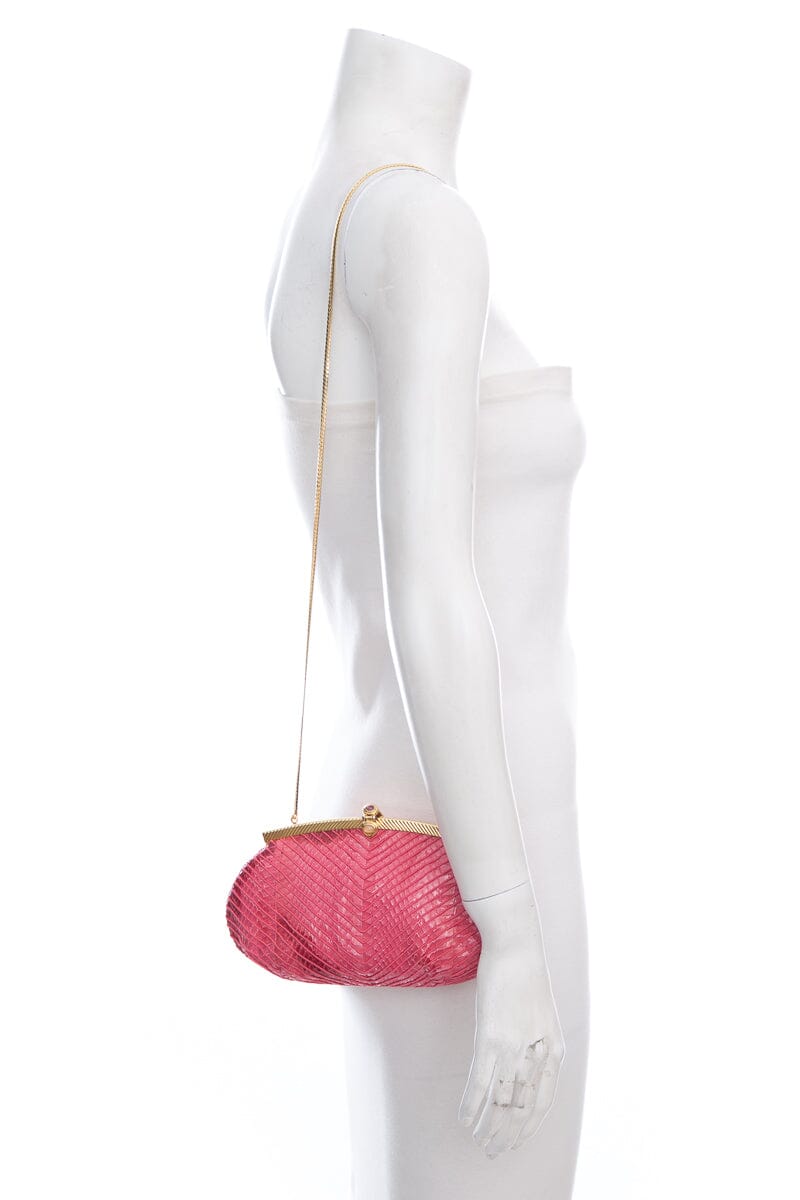 Judith Leiber Pink Snakeskin Clutch