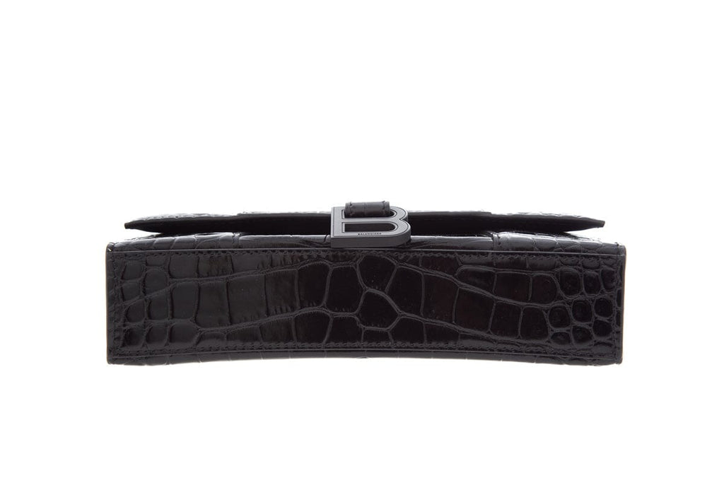 Balenciaga Black Hourglass Croc-Embossed Handbag