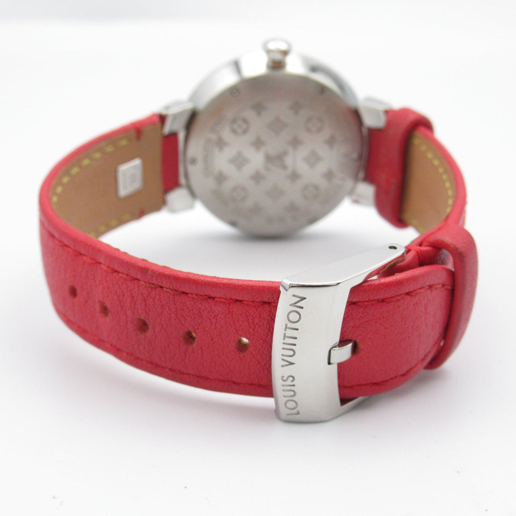 Louis Vuitton Tambour Slim MM 8P Diamond  Watch Stainless Steel Leather Belt  Silver  Q13MJ