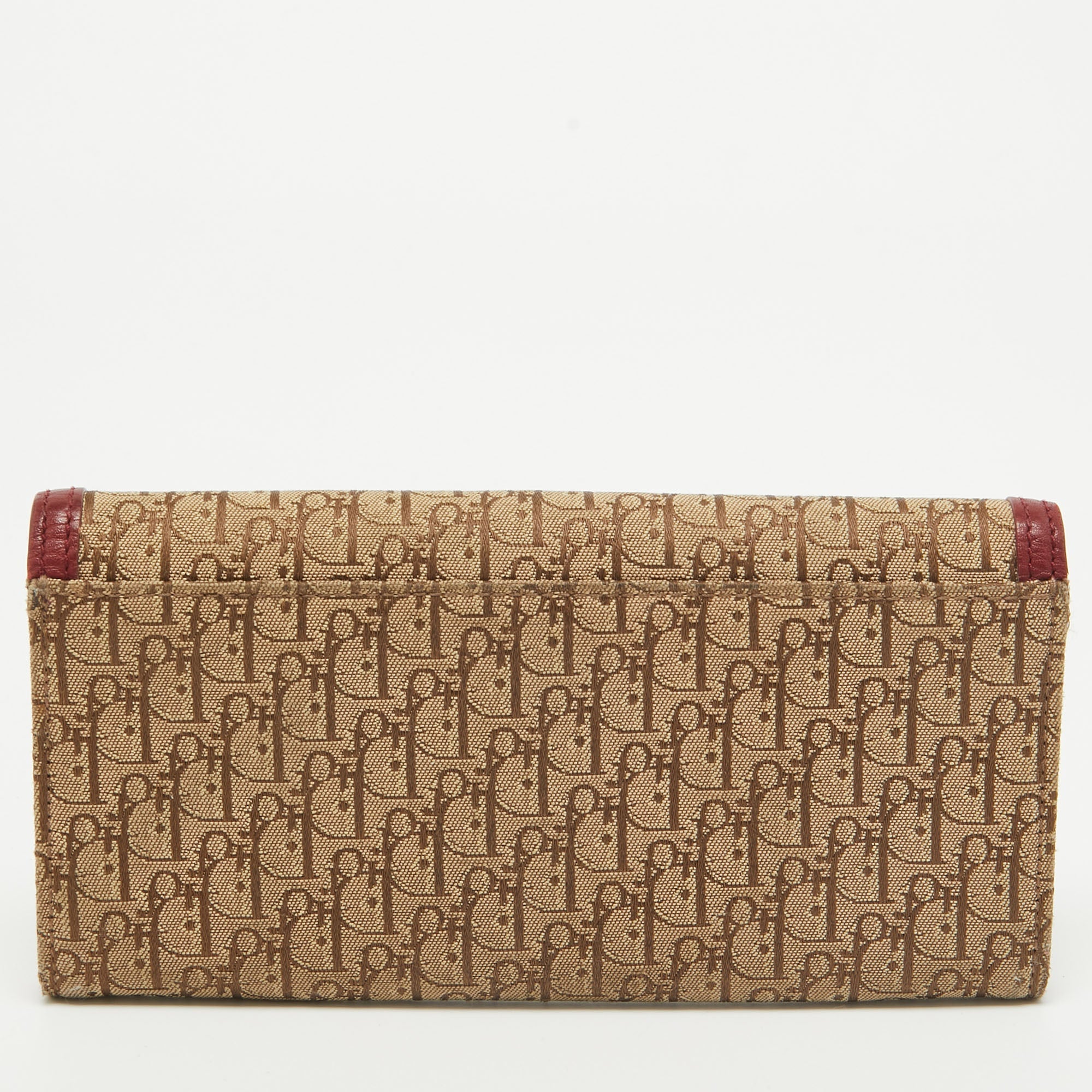 Dior Red/beige Oblique Fabric And Leather Street Chic Wallet