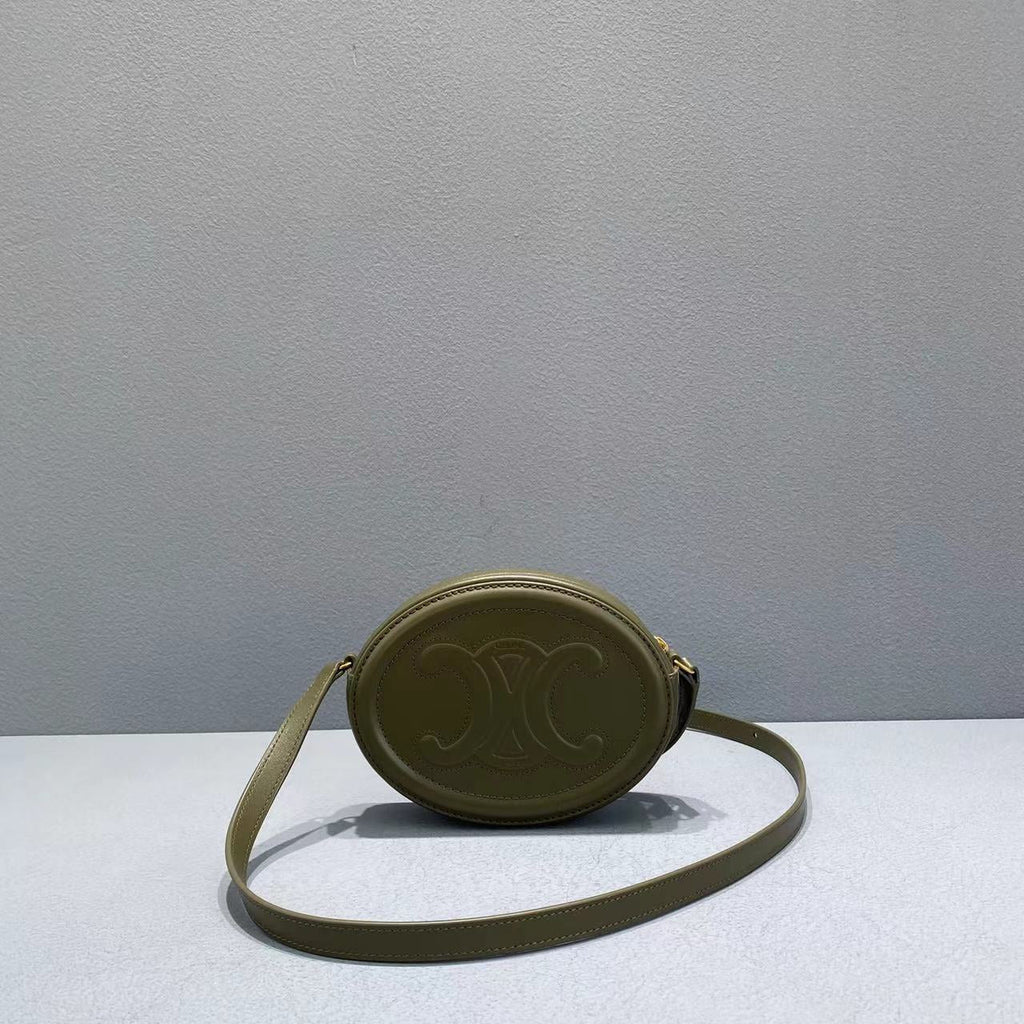 GLAMI Crossbody Oval Purse Cuir Triomphe Dark Green For Women 6in/16cm