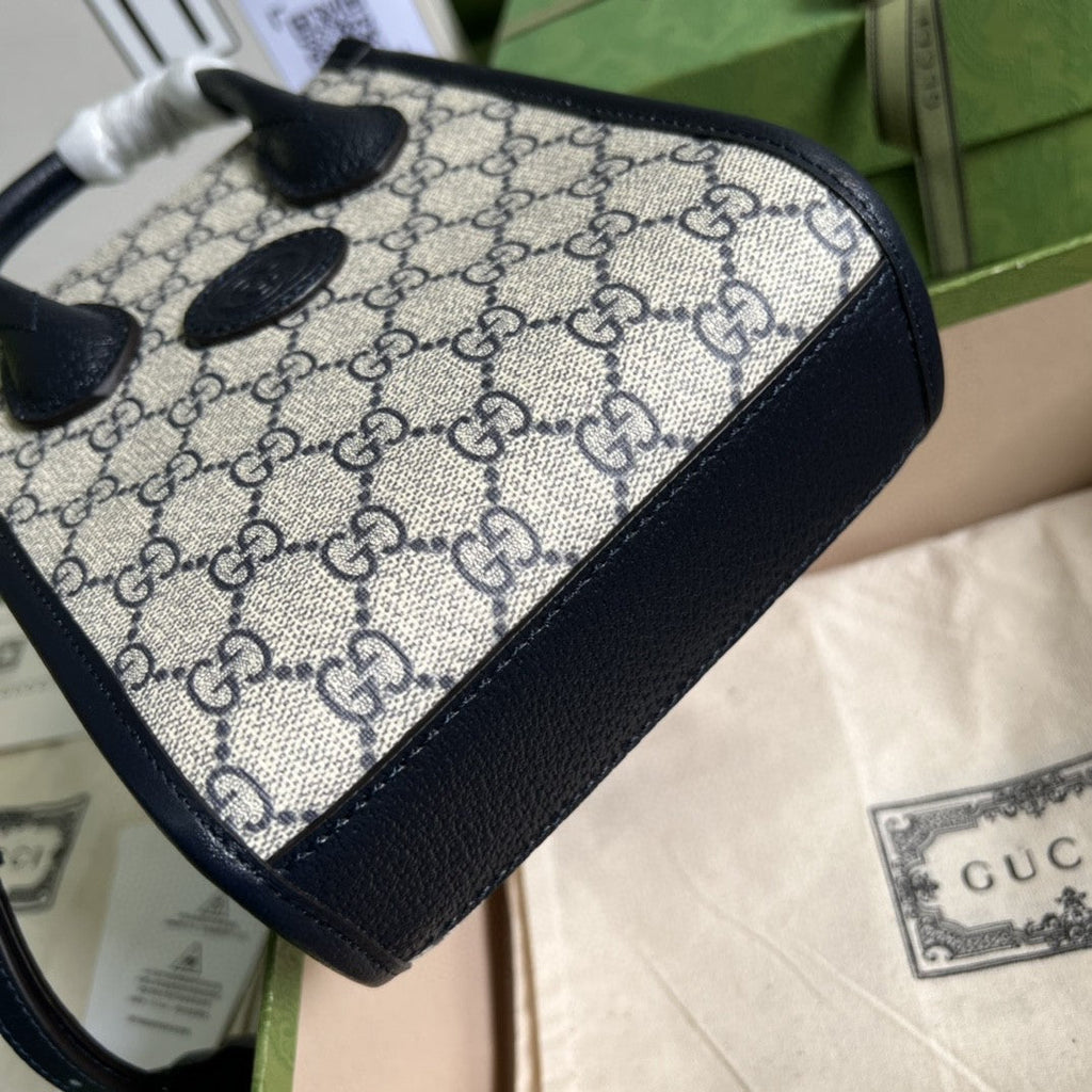 Glami Mini Tote Bag With Interlocking G Beige And Blue Glami Supreme Canvas For Women 7.8in/20cm 671623 K9GSN 4075