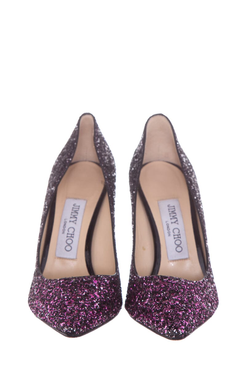 Jimmy Choo Romy Black & Pink Glitter Heels SZ 35