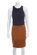 L'agence Sleeveless Navy & Brown Suede Dress SZ 6 NWT