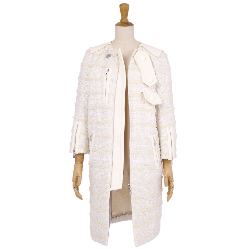 Louis Vuitton Long-coat Tweed Zip-up Out  French made 34 (S equivalent) White