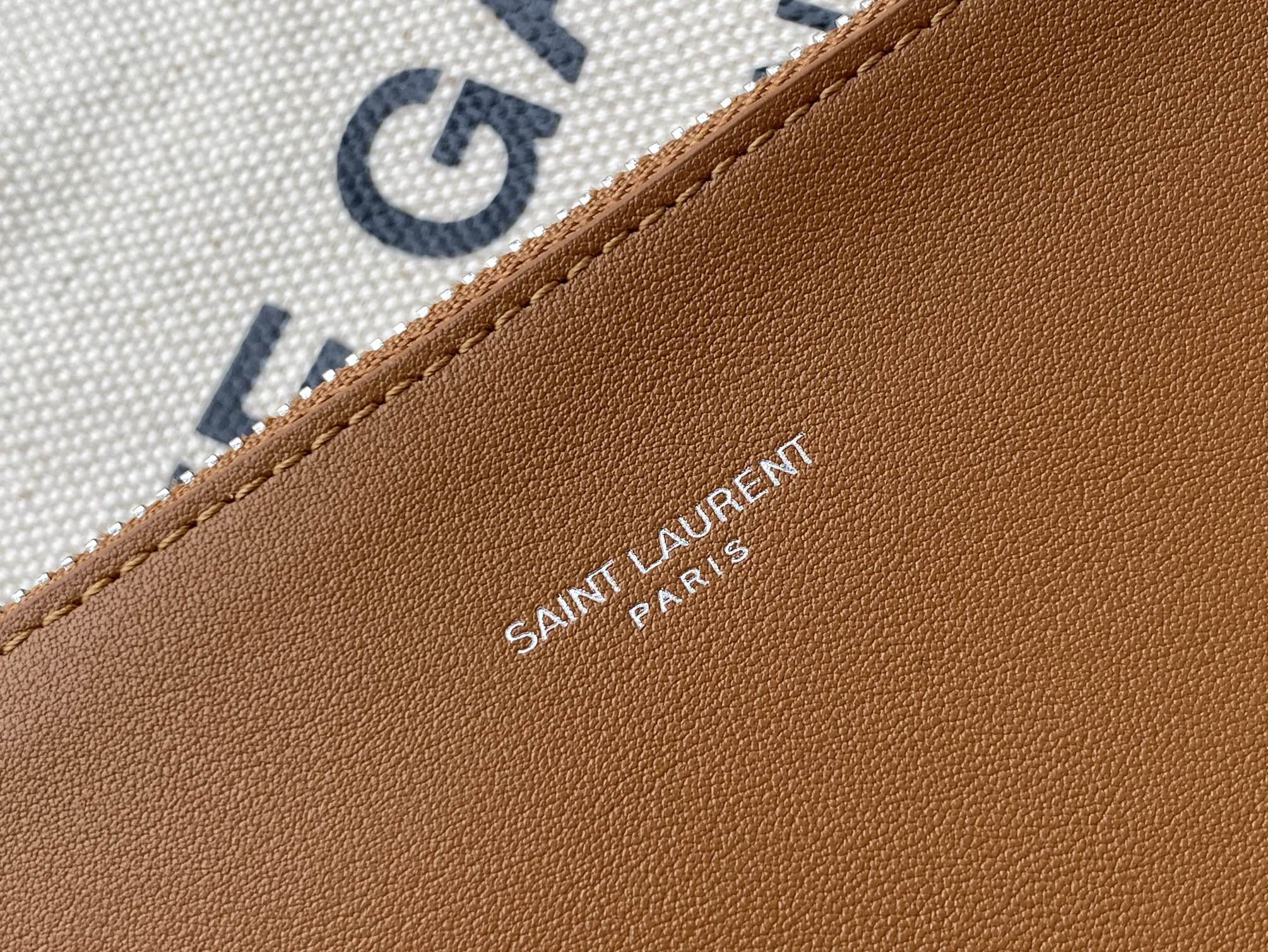 GLAMI Rive Gauche Bucket Bag In Linen With Brown Strap For Women 11.4in/30cm YSL 669299FAABK9053