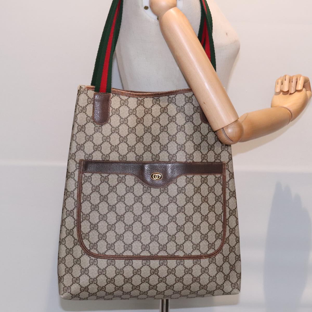 GUCCI GG Supreme Web Sherry Line Tote Bag PVC Beige 16 002 4487 90167