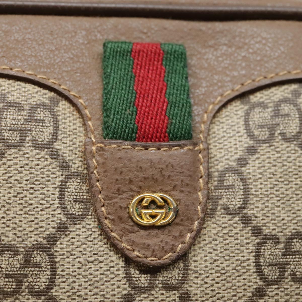 GUCCI GG Supreme Web Sherry Line Shoulder Bag PVC Beige Gold 007 58 90169