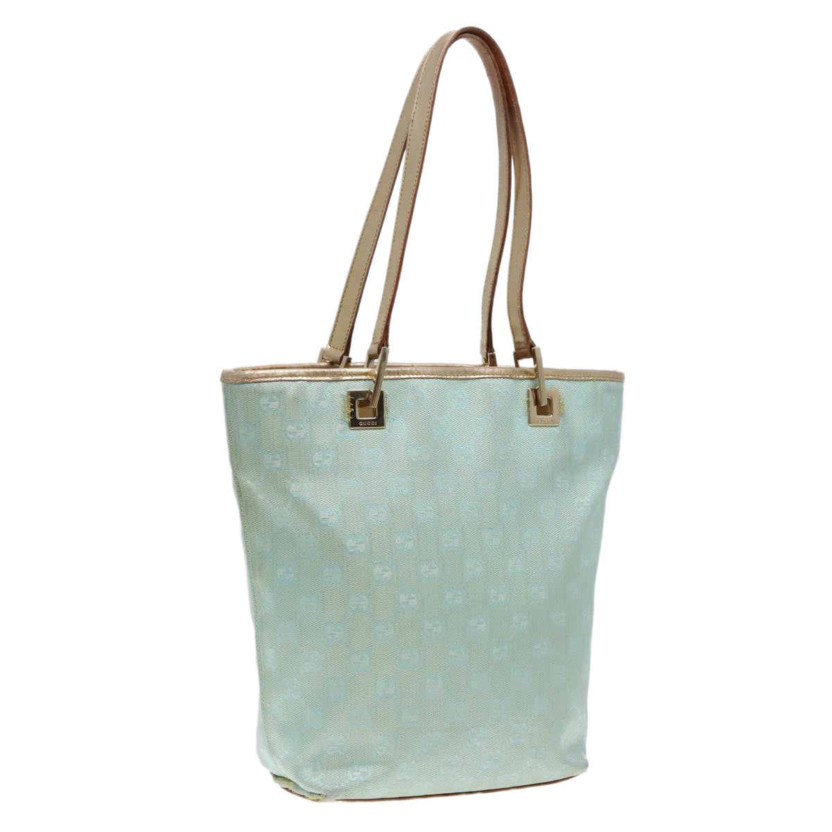 GUCCI GG Canvas Tote Bag Light Blue Gold 002 1099 90172