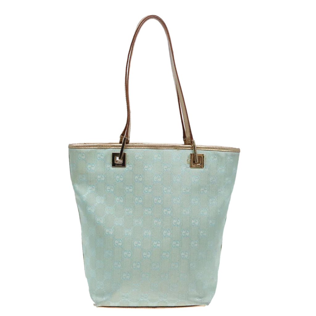 GUCCI GG Canvas Tote Bag Light Blue Gold 002 1099 90172