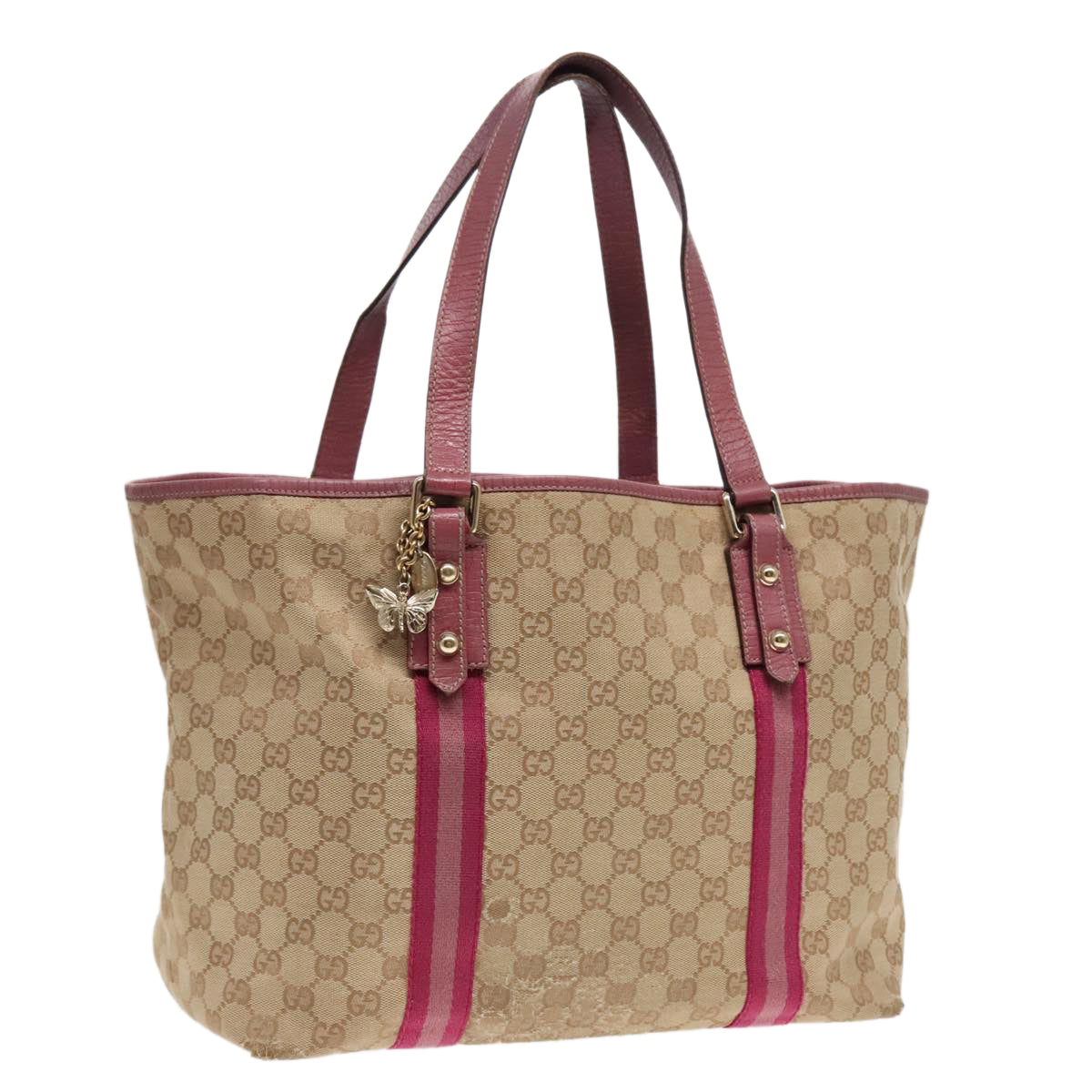 GUCCI GG Canvas Sherry Line Tote Bag Beige Gold pink 139260 90173