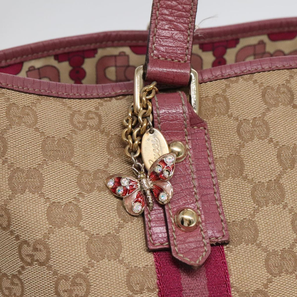 GUCCI GG Canvas Sherry Line Tote Bag Beige Gold pink 139260 90173