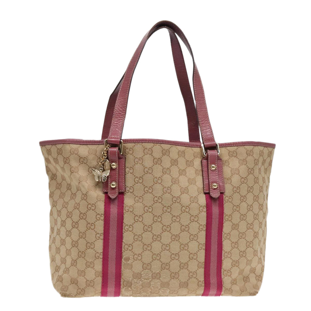 GUCCI GG Canvas Sherry Line Tote Bag Beige Gold pink 139260 90173