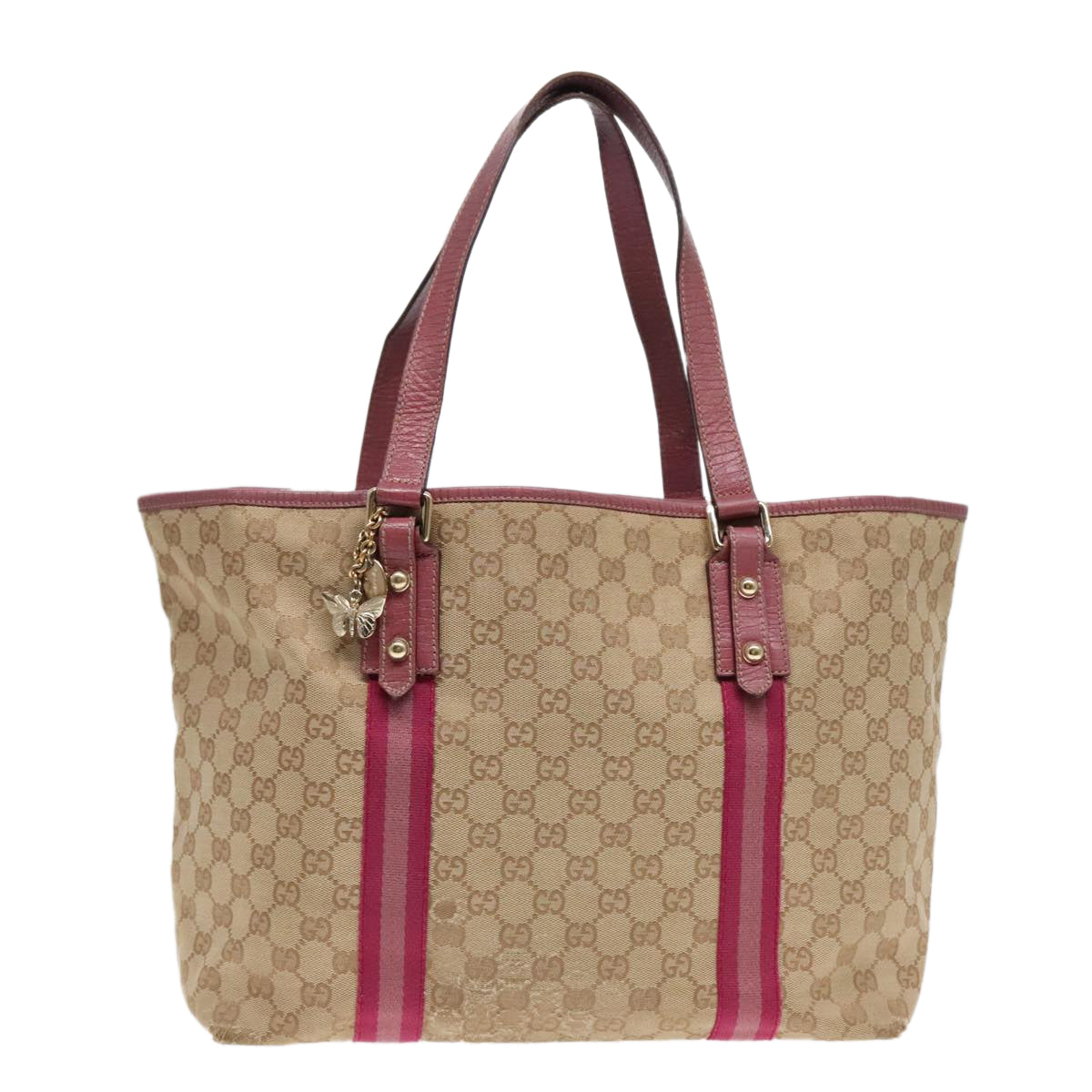 GUCCI GG Canvas Sherry Line Tote Bag Beige Gold pink 139260 90173