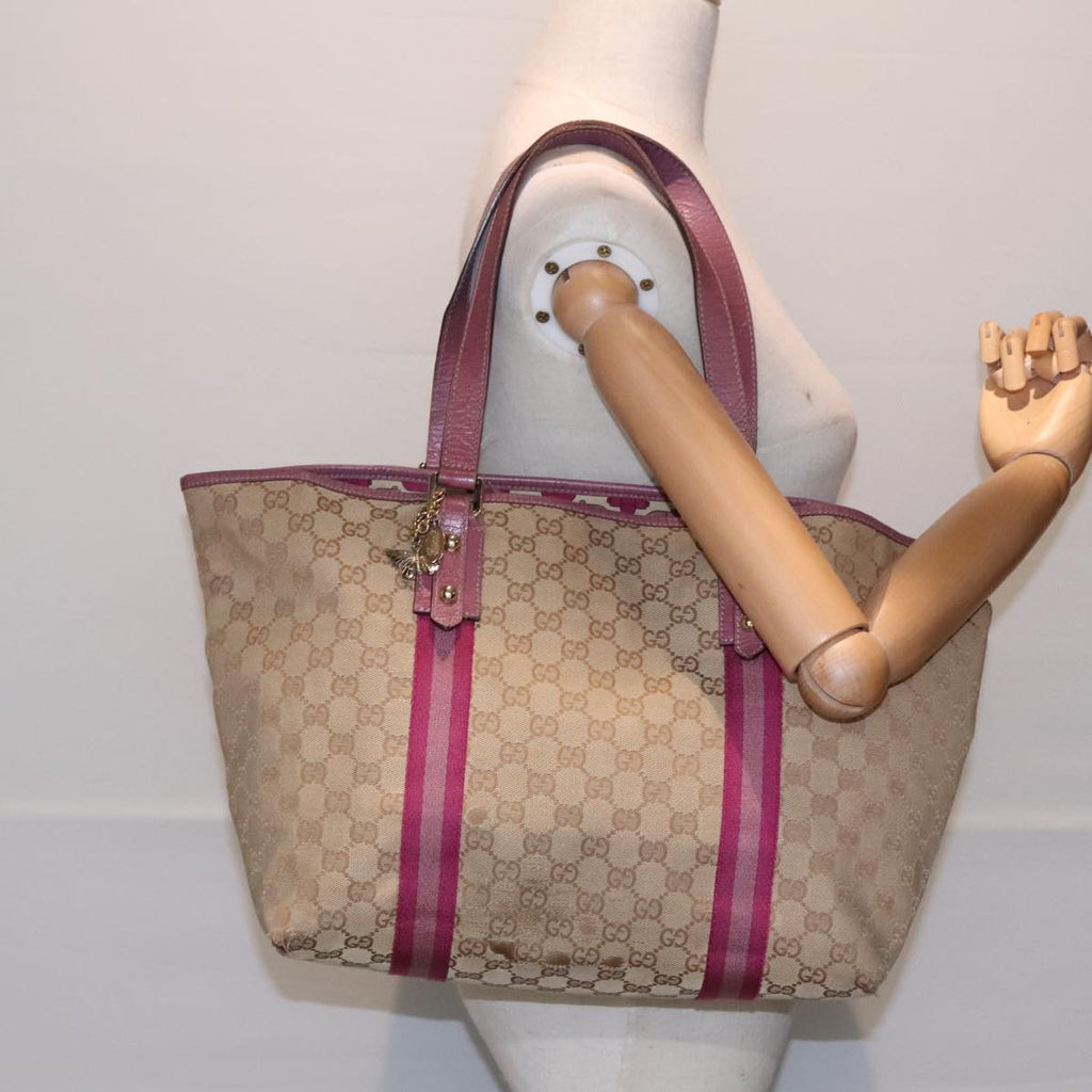 GUCCI GG Canvas Sherry Line Tote Bag Beige Gold pink 139260 90173