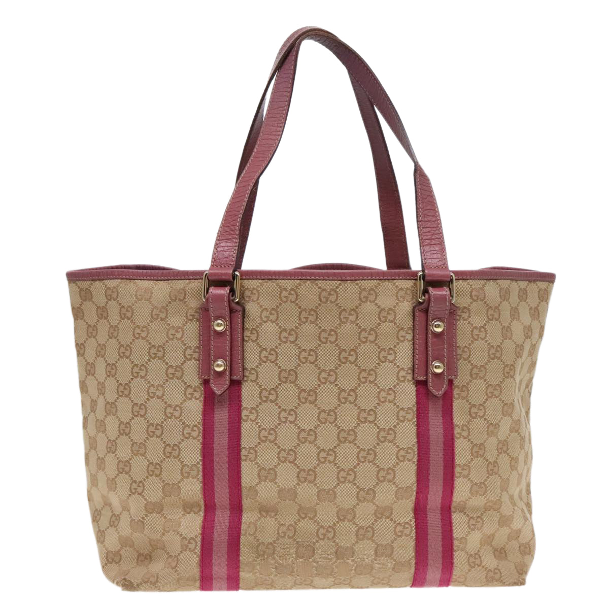 GUCCI GG Canvas Sherry Line Tote Bag Beige Gold pink 139260 90173