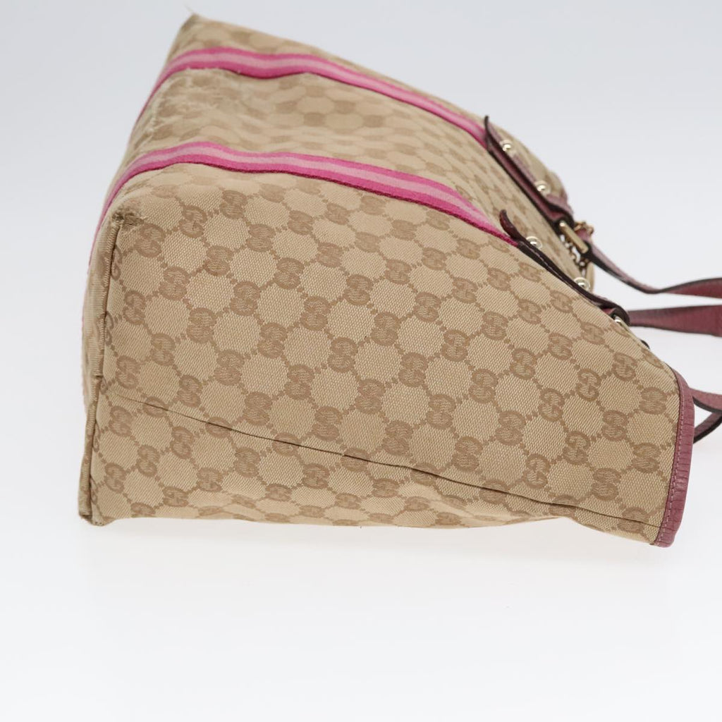 GUCCI GG Canvas Sherry Line Tote Bag Beige Gold pink 139260 90173