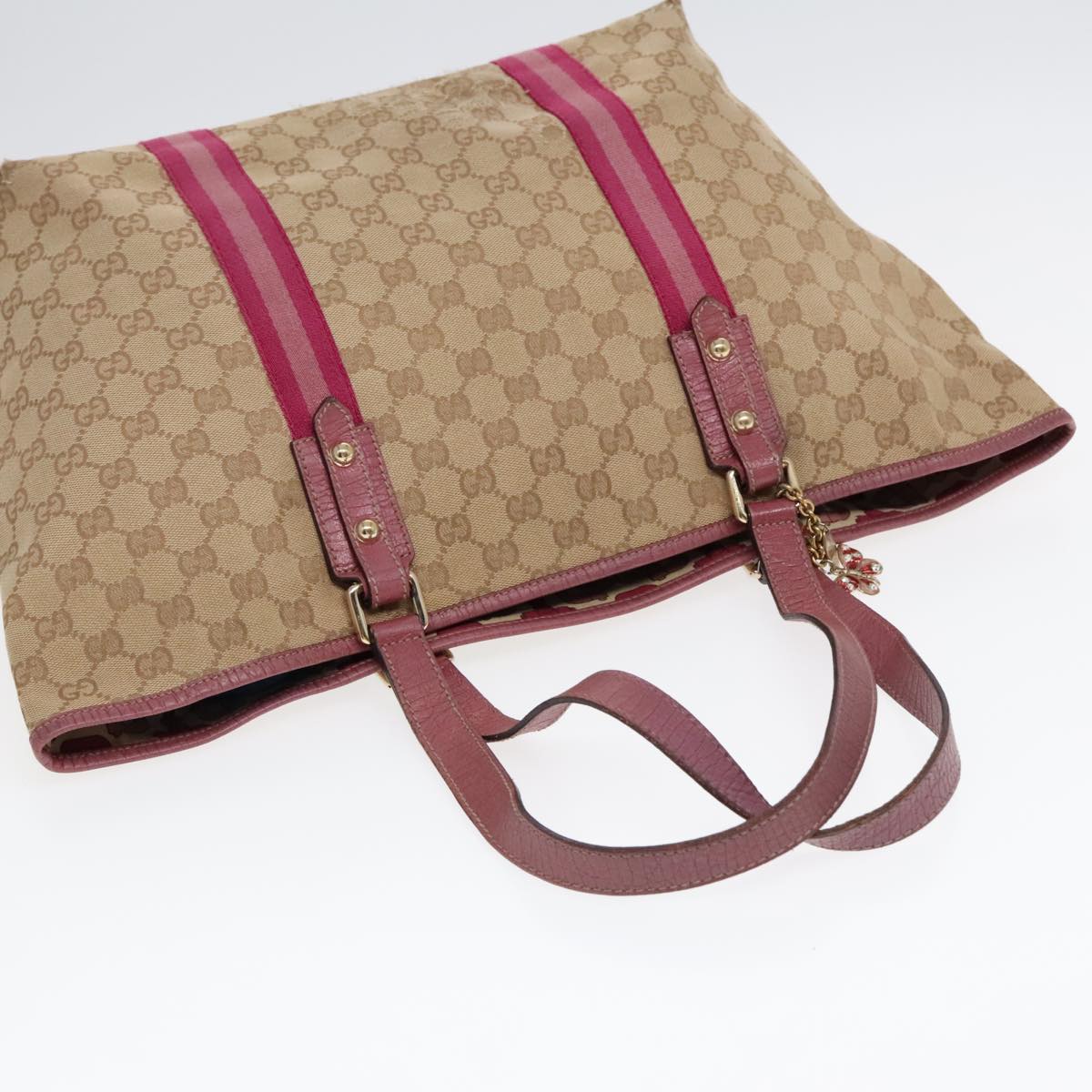 GUCCI GG Canvas Sherry Line Tote Bag Beige Gold pink 139260 90173
