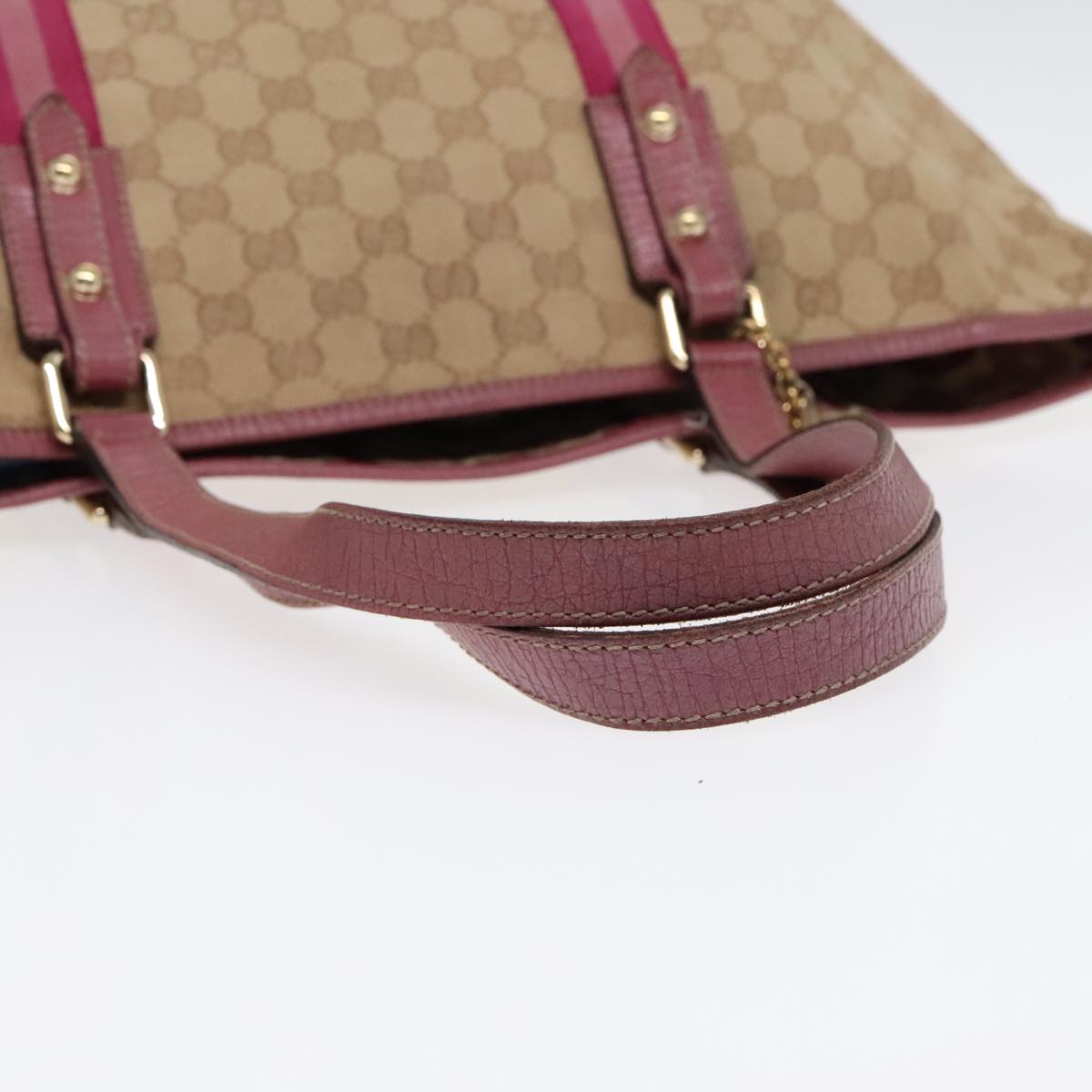 GUCCI GG Canvas Sherry Line Tote Bag Beige Gold pink 139260 90173