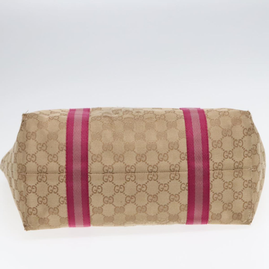 GUCCI GG Canvas Sherry Line Tote Bag Beige Gold pink 139260 90173