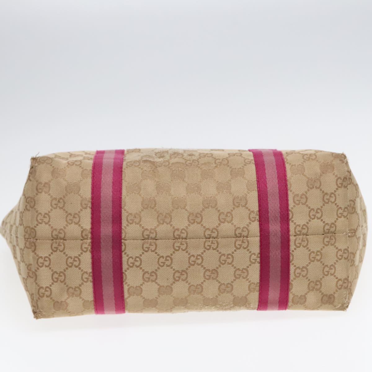 GUCCI GG Canvas Sherry Line Tote Bag Beige Gold pink 139260 90173