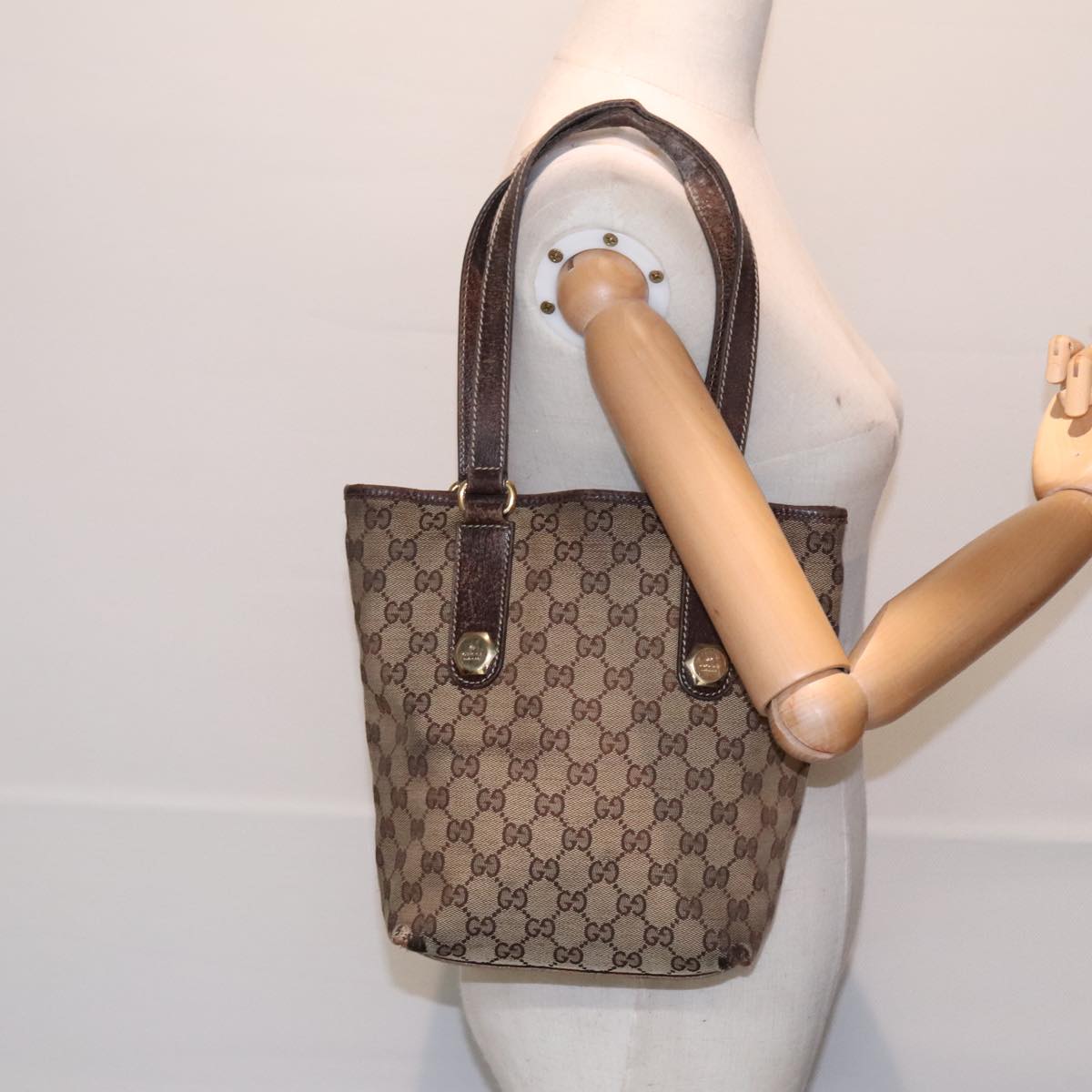 GUCCI GG Canvas Tote Bag Beige Gold 153361 90175