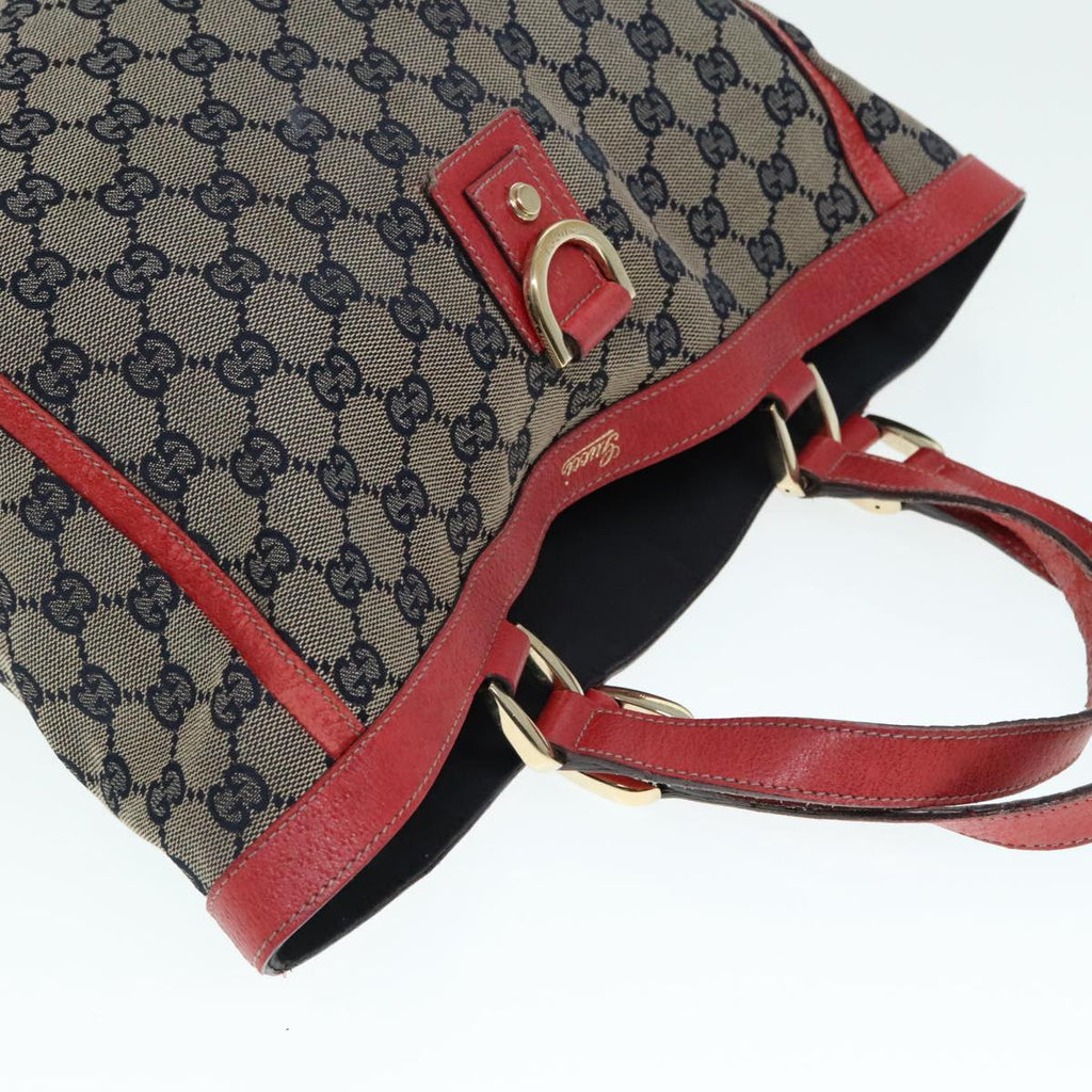 GUCCI GG Canvas Tote Bag Beige Red gold 130739 90178
