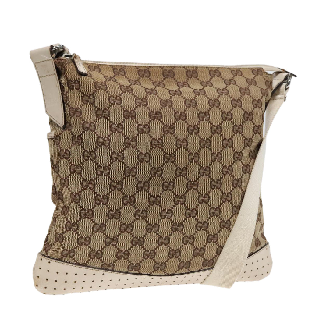 GUCCI GG Canvas Shoulder Bag Beige Silver 145852 90180