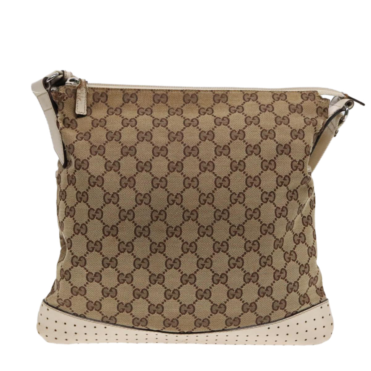 GUCCI GG Canvas Shoulder Bag Beige Silver 145852 90180